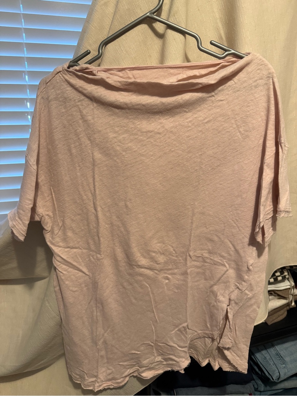 Free People Pale Pink Boatneck Short Sleeve Top